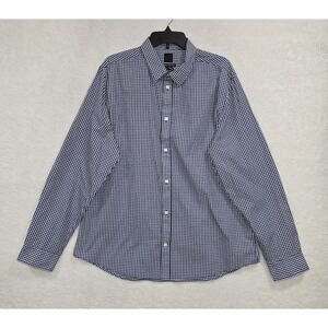 H&M Button-Up Navy Blue Check Dress Shirt Mens Size 2XL Slim Fit Long Sleeve XXL